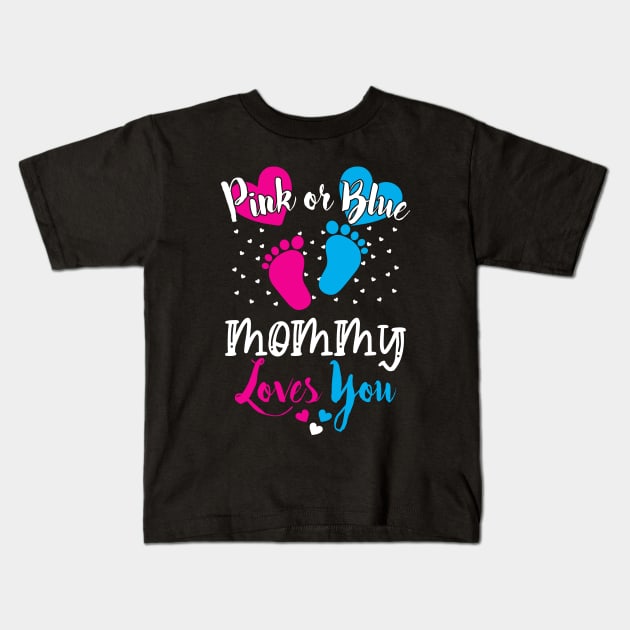 Cute Baby Shower Pink or Blue Mommy Loves You Kids T-Shirt by ArtedPool